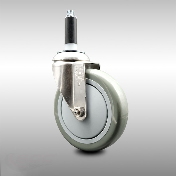 5 Inch 316SS Gray Polyurethane Wheel Swivel 3/4 Inch Expanding Stem Caster